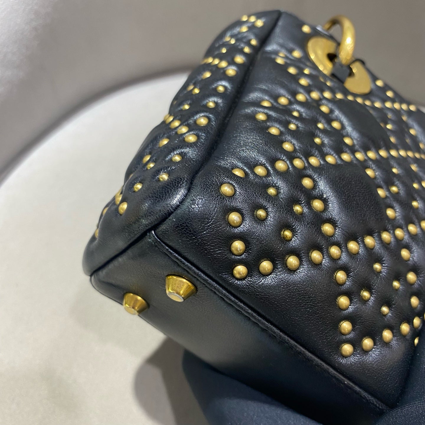 Dior - Lady Dior (Studded) - Lambskin leather with gold-tone rivets - Black - (Mini)