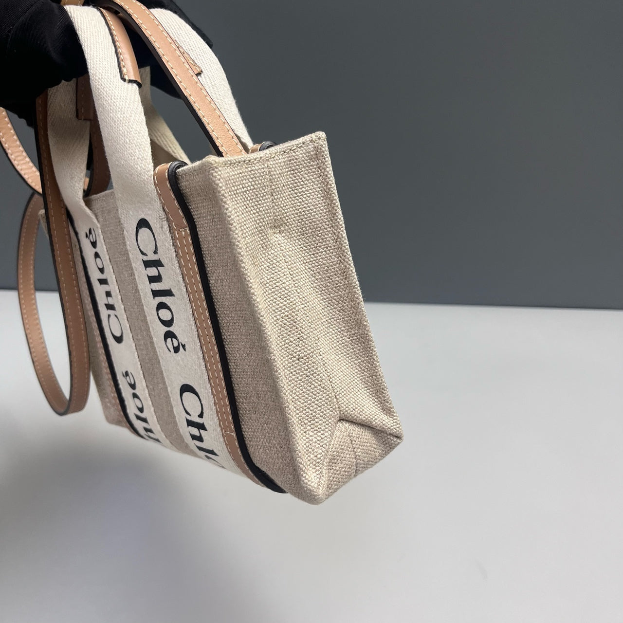 Chloe - Woody Mini Tote - Canvas with Leather trim - Beige - (mini)