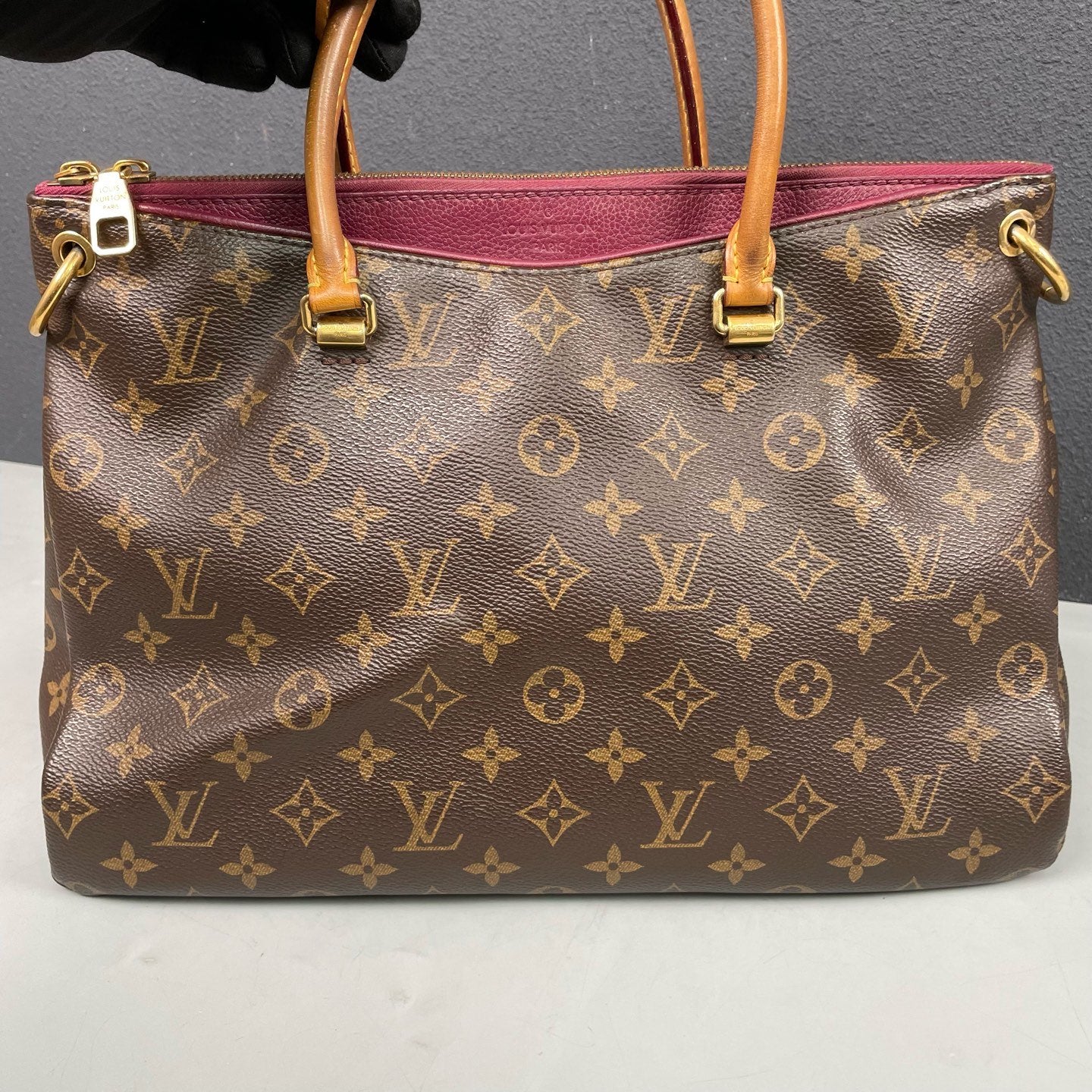 Louis Vuitton - Pallas Legend Medium - Monogram coated canvas with calfskin leather trim and natural cowhide leather handles - Brown with Burgundy interior - (Medium)