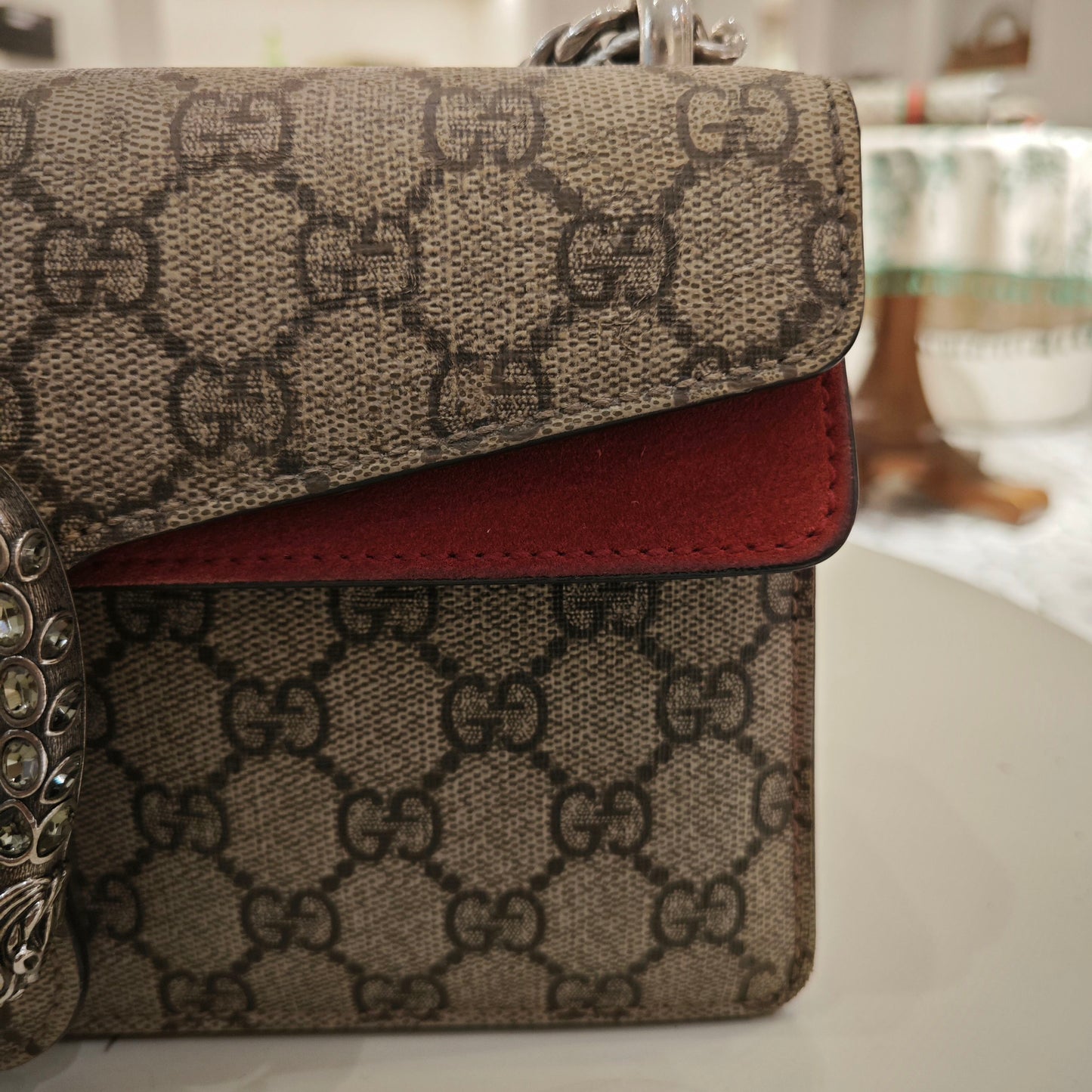 Gucci - Dionysus Mini - GG Supreme canvas with suede trim - Beige and Red - (mini)