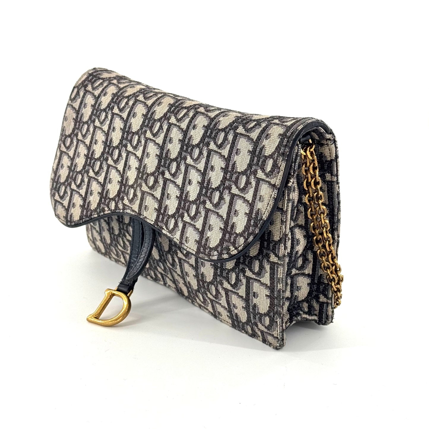 Dior - Saddle WOC (Wallet on Chain) - Dior Oblique Jacquard Canvas with Leather Trim - Navy and Beige - (large)