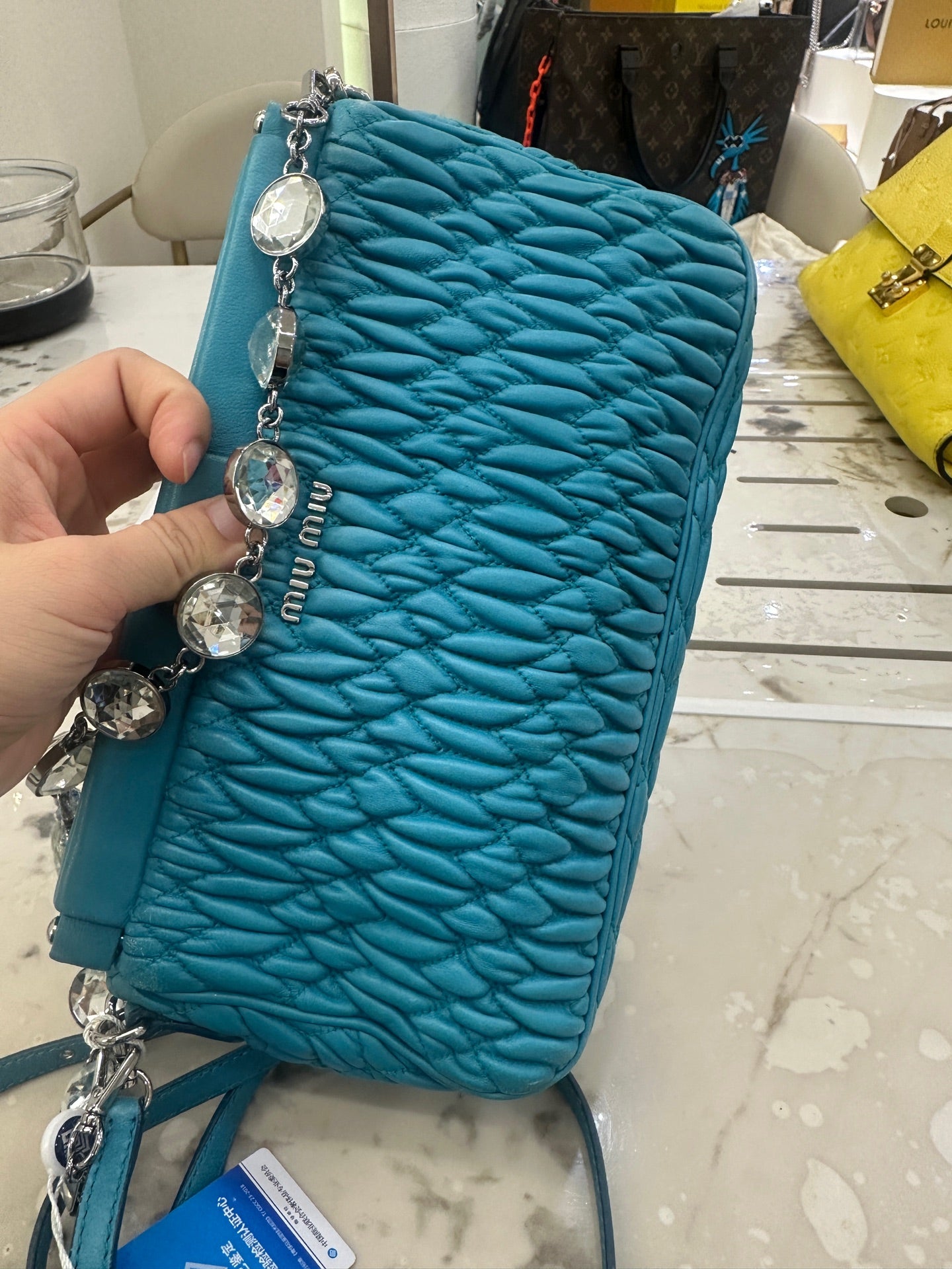 Miu Miu - Matelassé Crystal Bag - Leather - Blue - (small)