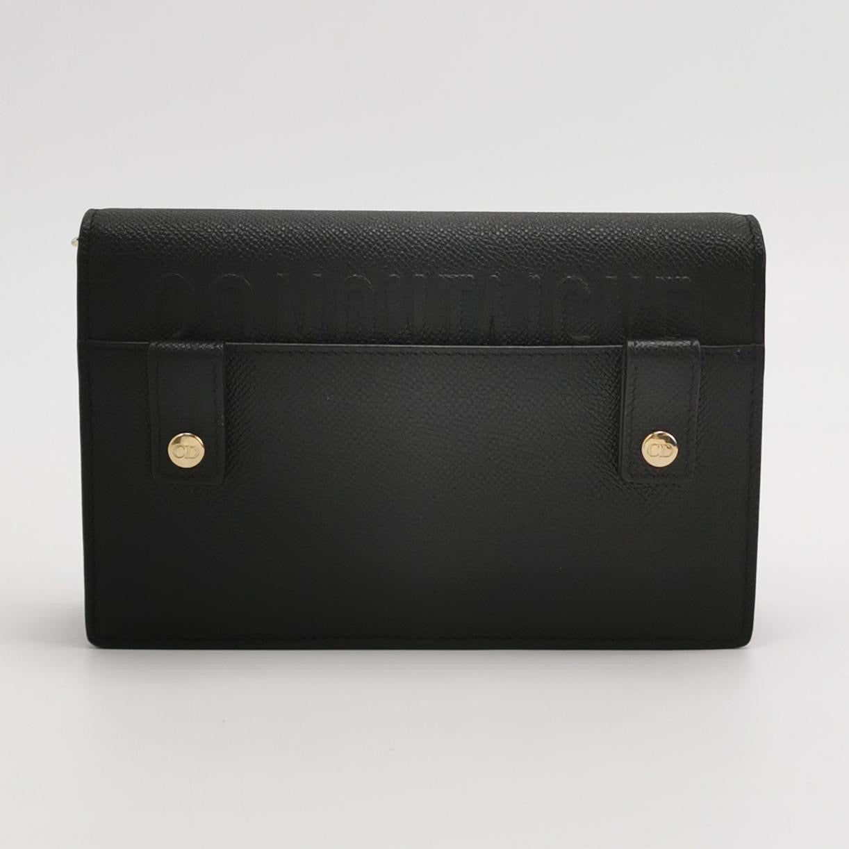Dior - 30 Montaigne Flap Wallet on Chain - Grained Calfskin Leather - Black - (mini)