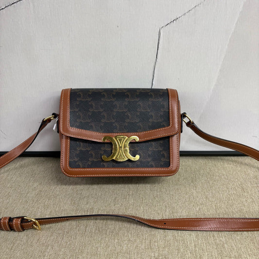 Celine - Triomphe Teen Box - Monogram canvas with calfskin leather trim - Brown and Black with Camel accents - (small)
