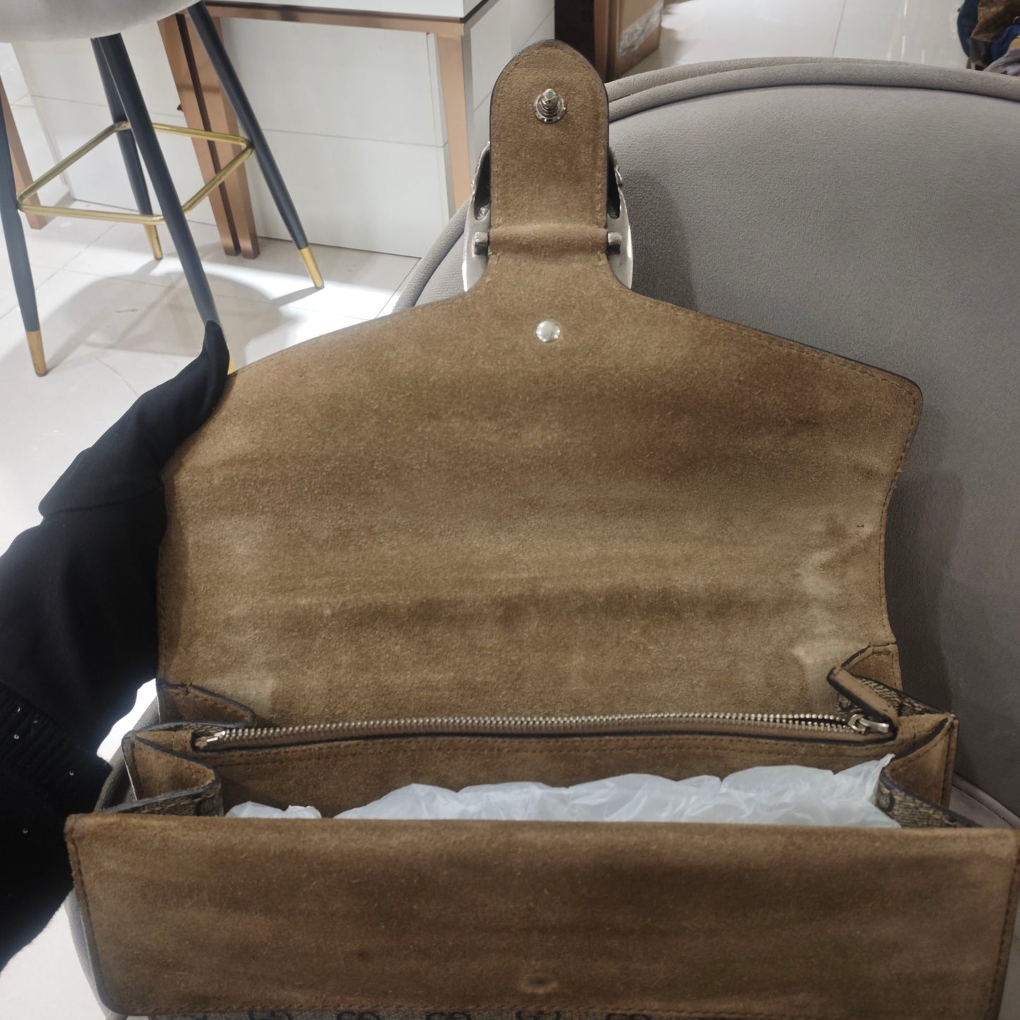 Gucci - Dionysus Medium Shoulder Bag - GG Supreme coated canvas with suede and leather trim - Beige GG Supreme canvas with camel suede and brown leather trim - (medium)