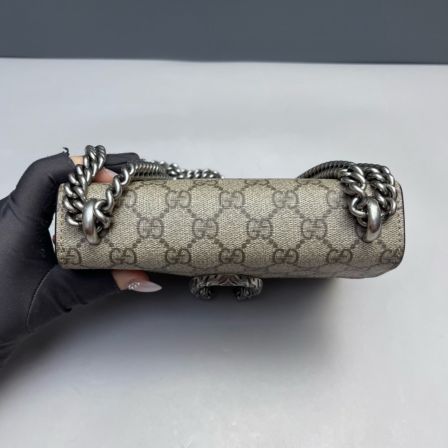 Gucci - Dionysus Small Shoulder Bag - GG Supreme canvas and Suede - Beige and Red - (Small)