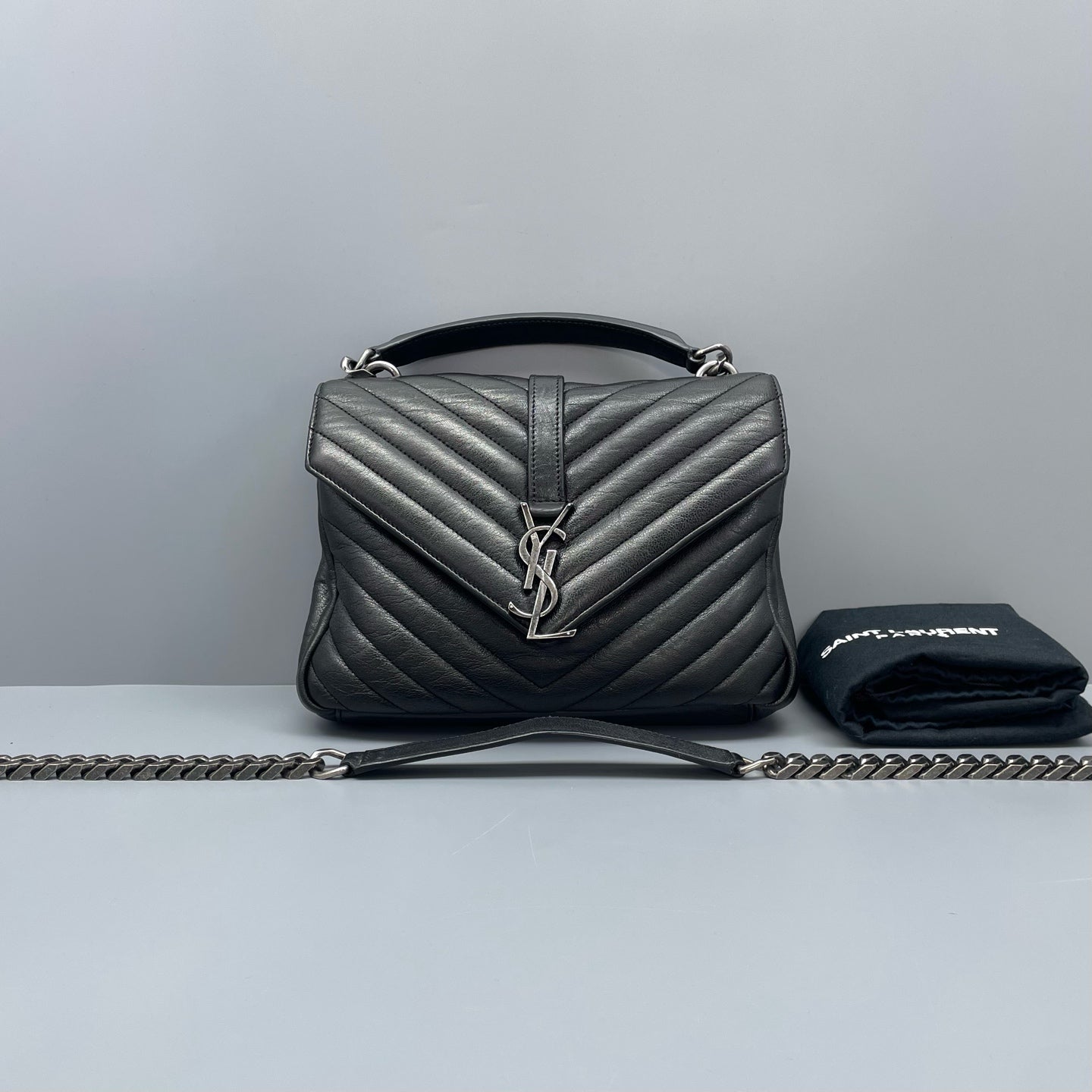 Saint Laurent - College Monogram Bag - Leather - Metallic Black - (Small)