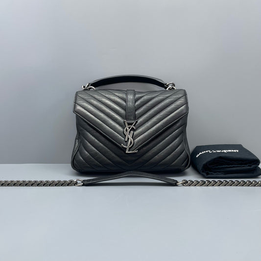 Saint Laurent - College Monogram Bag - Leather - Metallic Black - (Small)