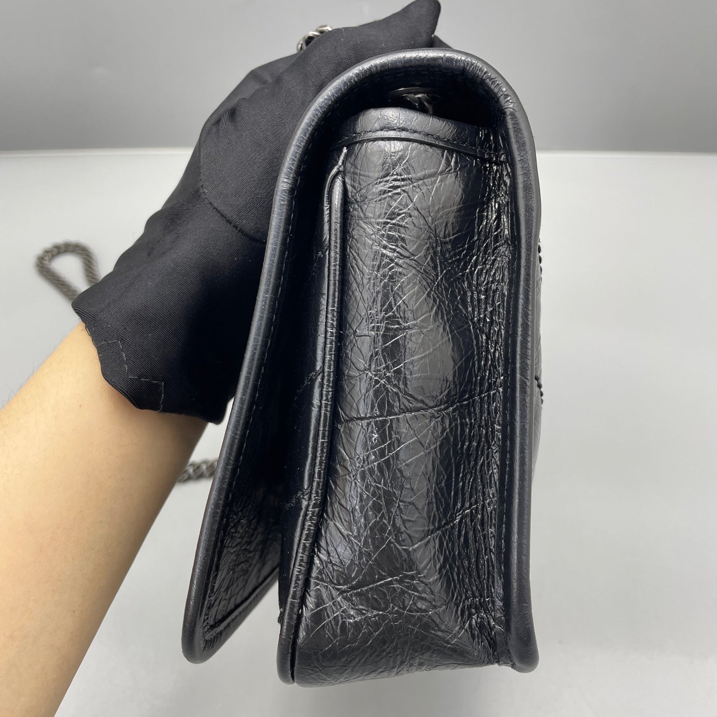 Saint Laurent - Niki Chain Bag - Distressed calfskin leather - Black - (mini)