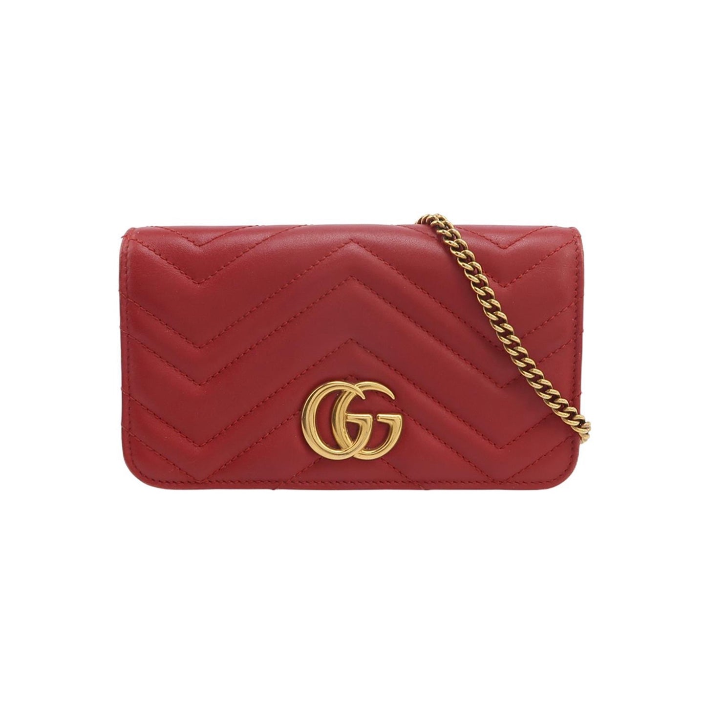 Gucci - GG Marmont Matelassé Heart Wallet on Chain - Matelassé leather - Red with Gold-Tone Hardware - (mini)