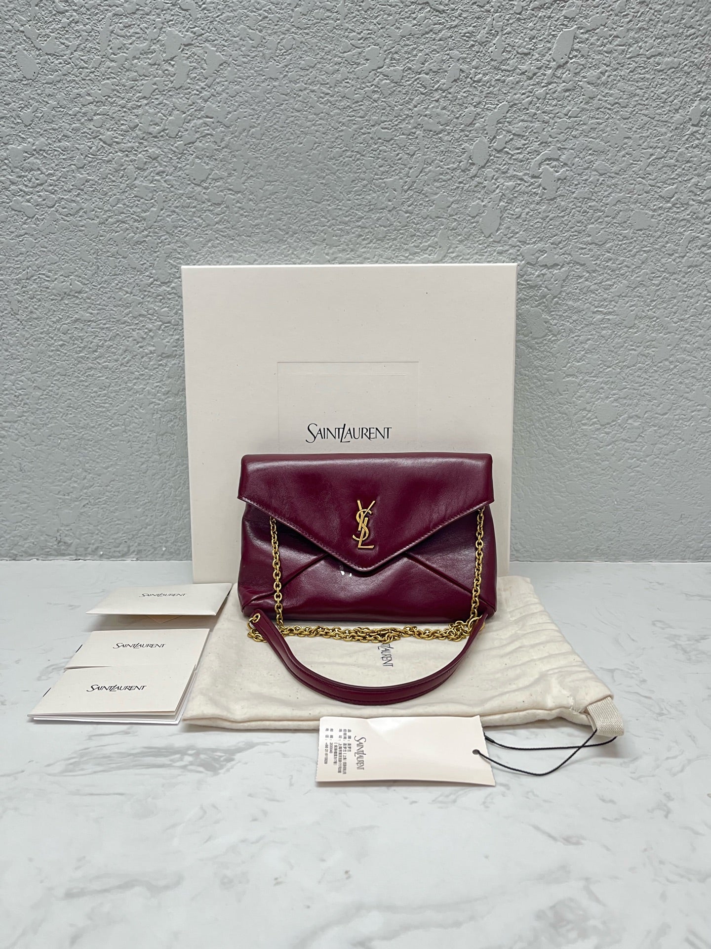 Saint Laurent - Envelope Chain Wallet - Leather - Burgundy - (mini)