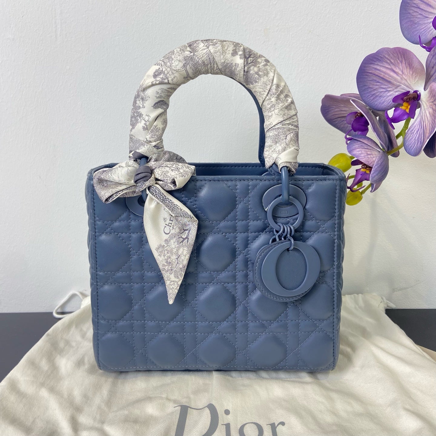 Dior - Lady Dior - Matte Calfskin Leather - Hazy Blue - (Small)
