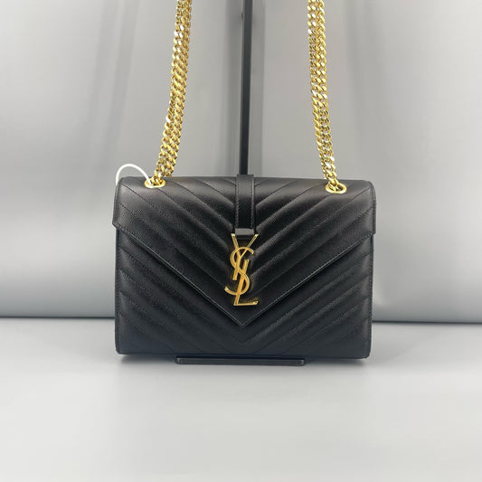 Saint Laurent - Monogram Envelope Bag - Grain de poudre embossed leather - Black - (medium)