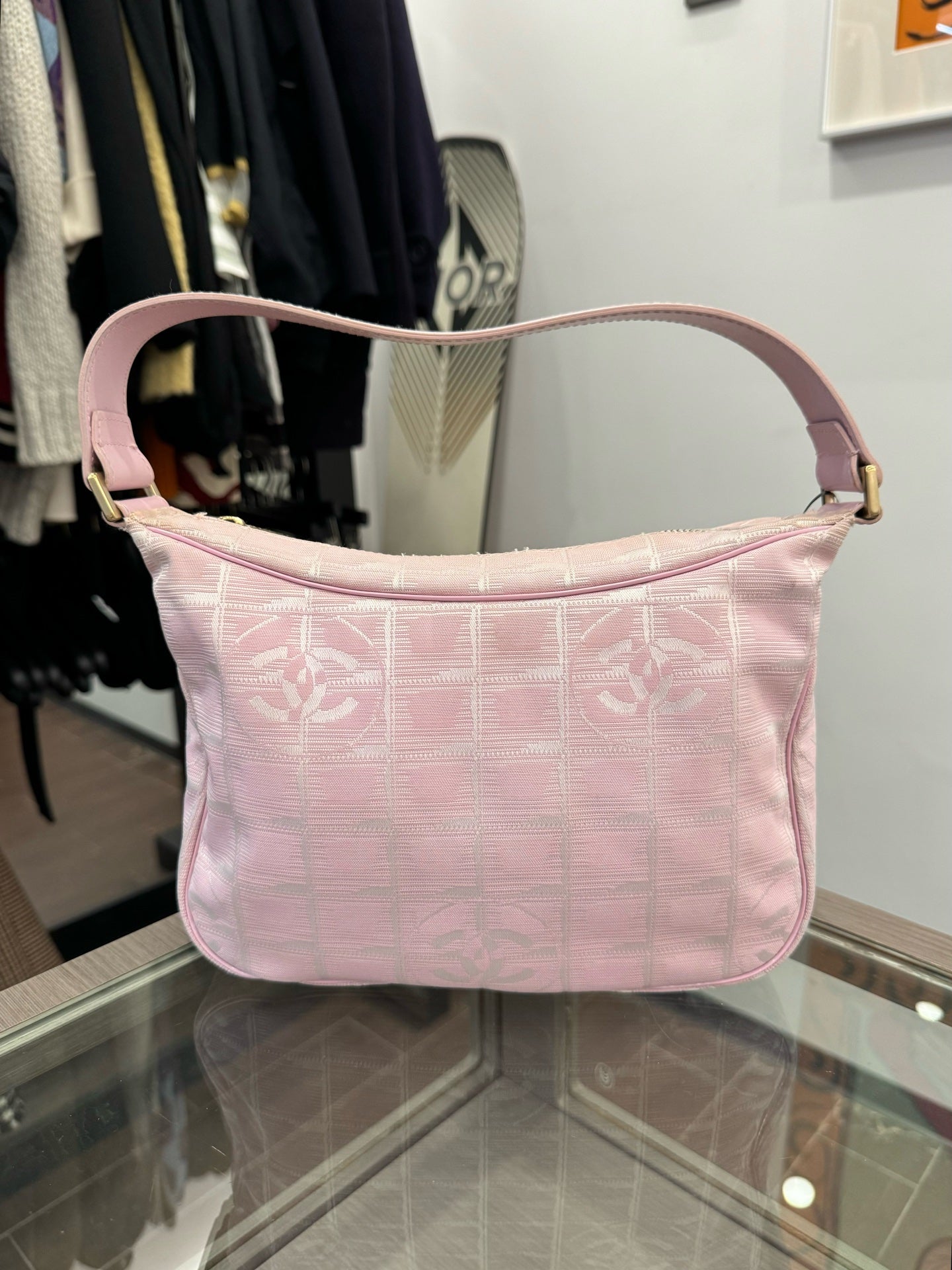 Chanel - New Travel Line Hobo Bag - Nylon jacquard with leather trim - Pink - (Small)