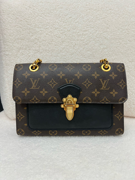 Louis Vuitton - Victoria Chain Bag - Monogram coated canvas with grained leather - Brown and Black - (small)