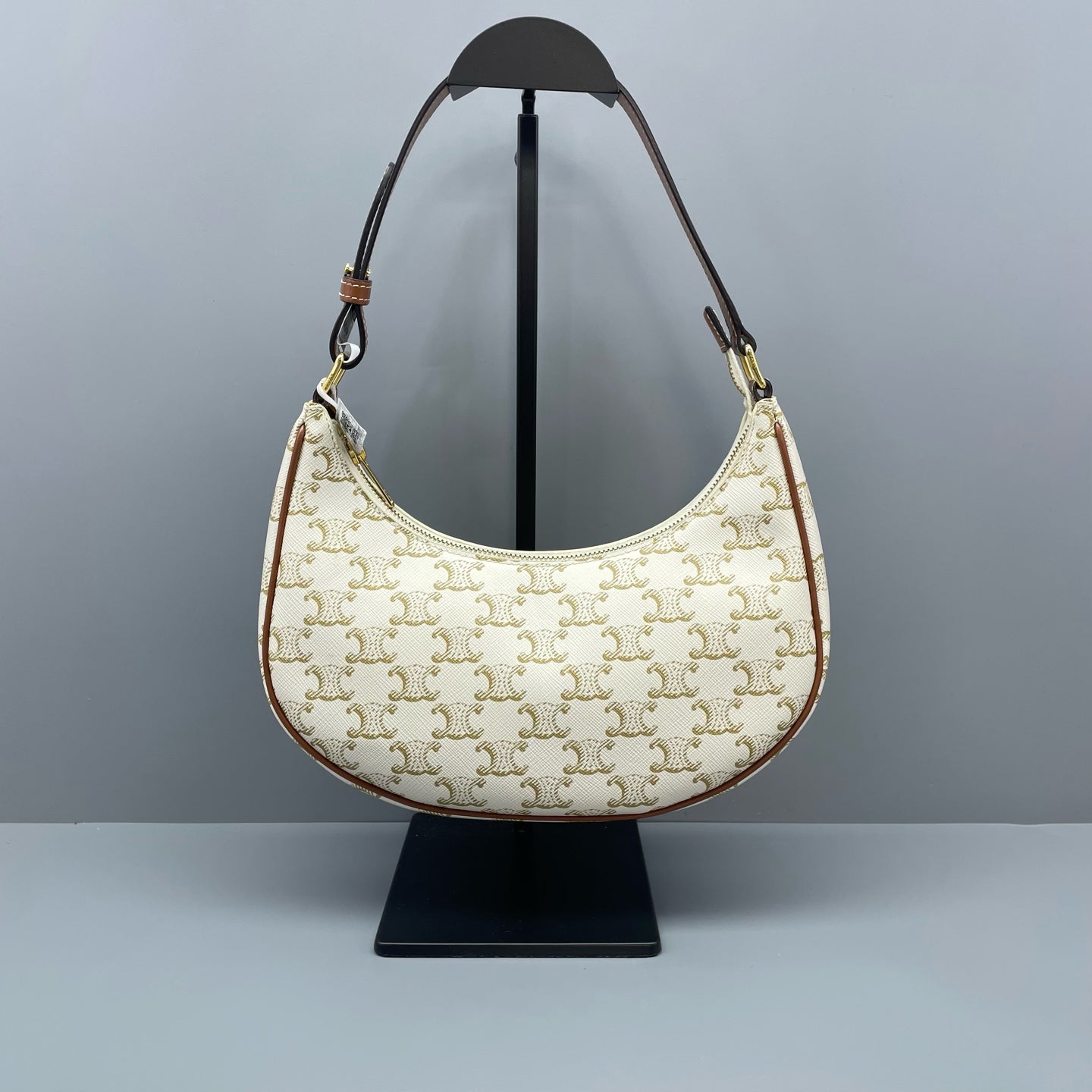 Celine - Triomphe Ava Shoulder Bag - Coated canvas with leather trim - White - (small)