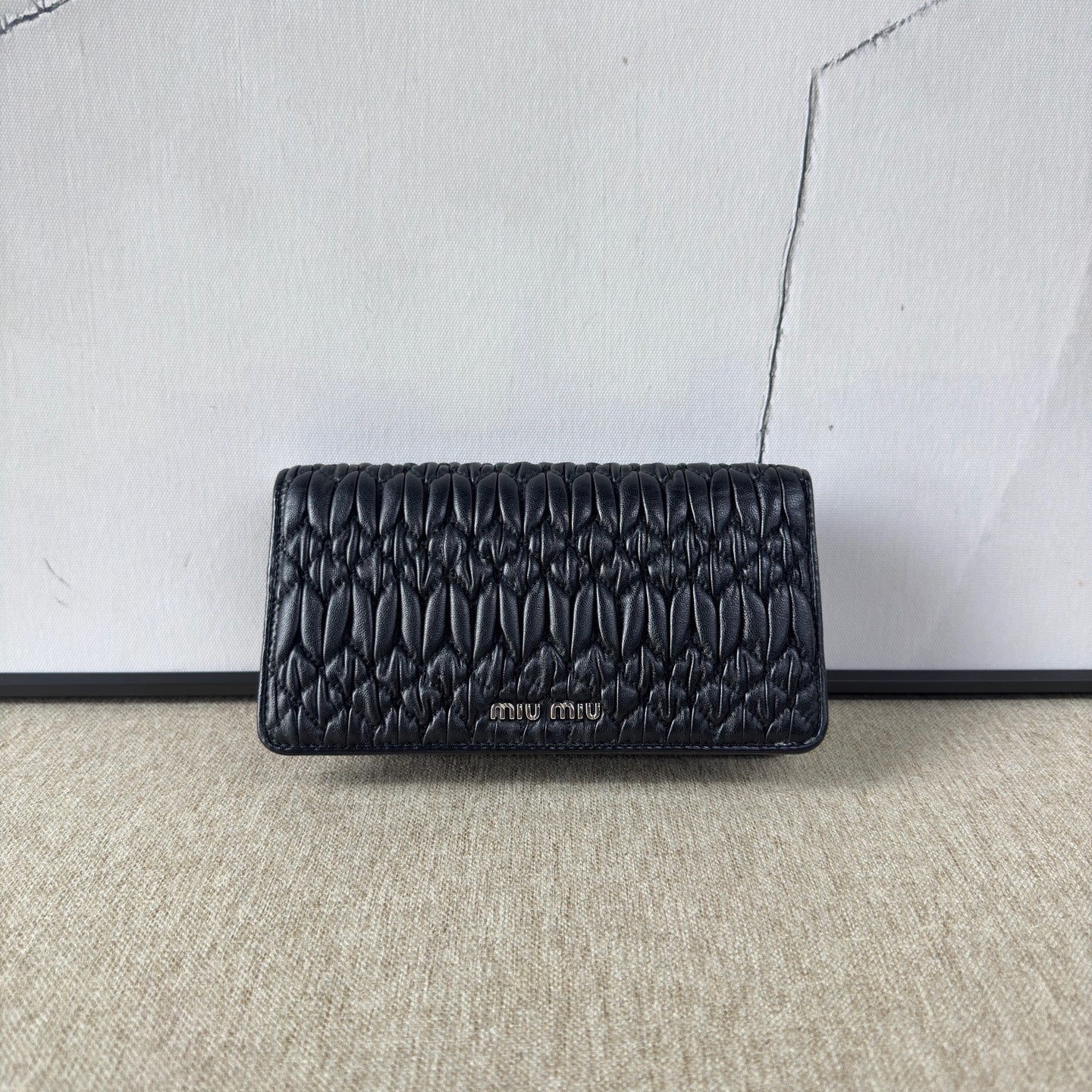 Miu Miu - 5BD046 Ruched Crystal Chain Wallet - Lambskin leather