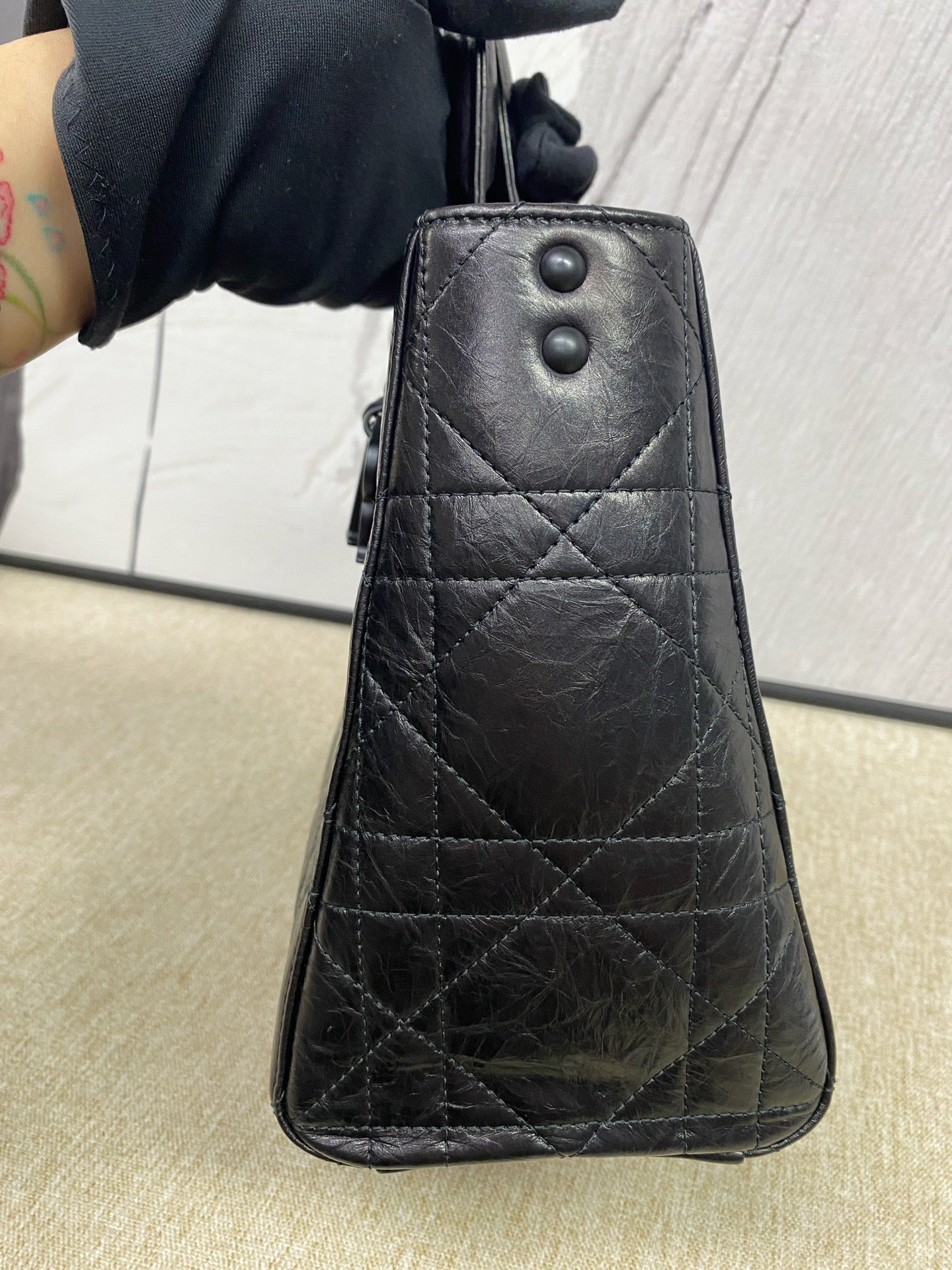 Dior - Lady D-Sire Medium - Wrinkled oil wax leather - Black - (Medium)