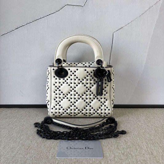 Dior - Lady Dior Studded Mini Bag - Cowhide leather - White - (Mini)
