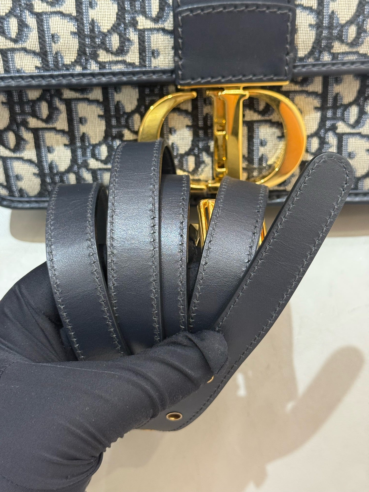 Dior - Montaigne 30 - Jacquard canvas with leather trim - Navy and Beige - (Medium)