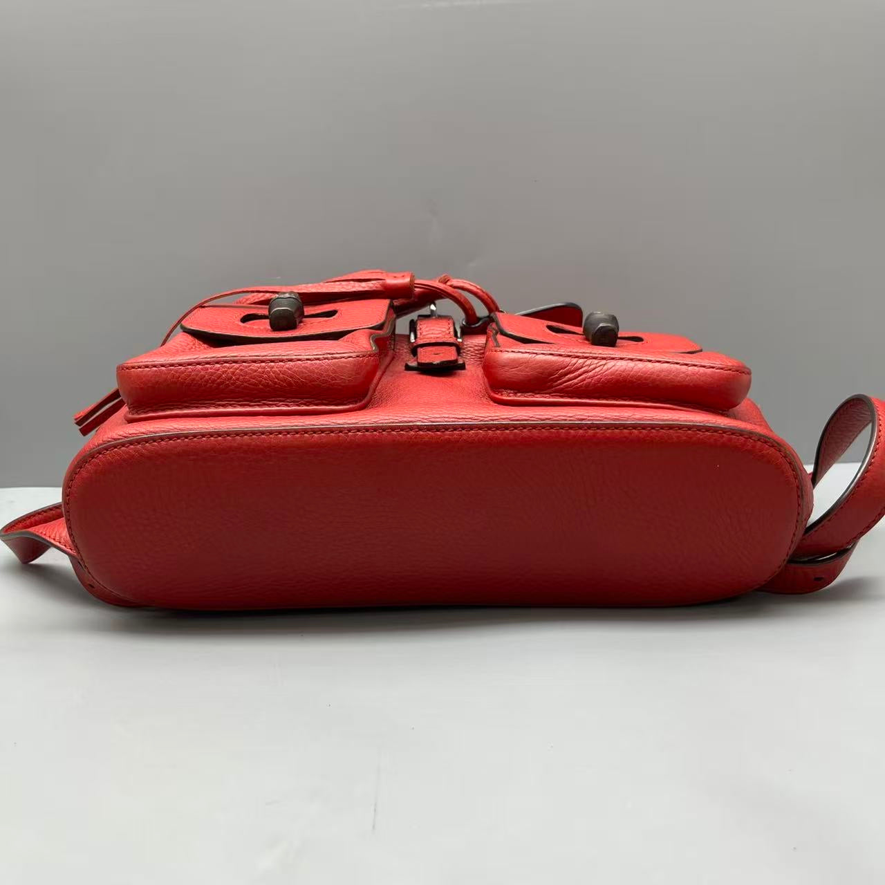 Gucci - Bamboo Backpack - Pebbled leather - Red - (medium)