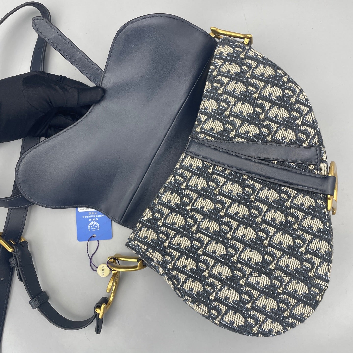 Dior - Saddle Bag - Dior Oblique jacquard canvas with navy blue calfskin leather trim - Blue - (medium)