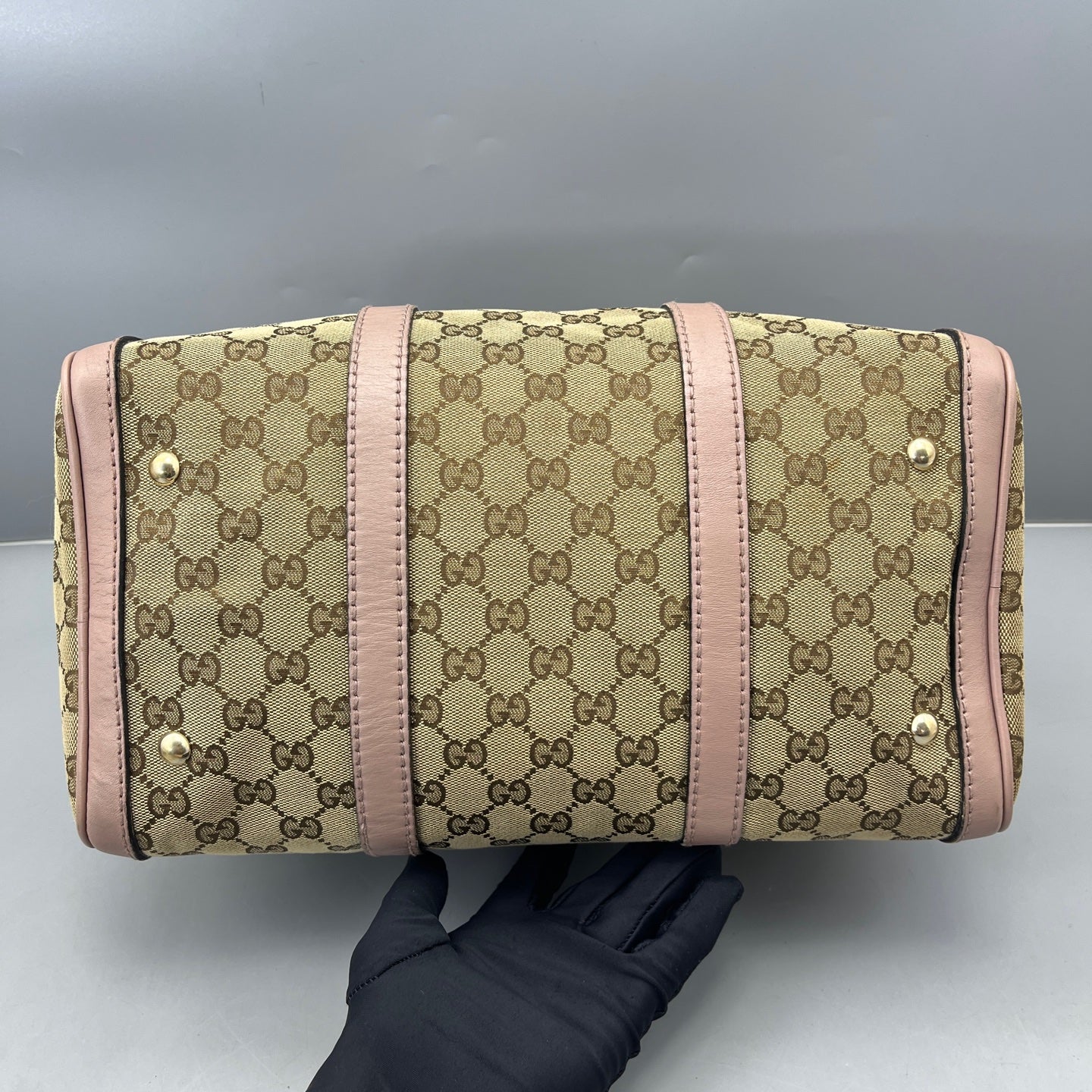 Gucci - Boston Bag - GG Monogram Canvas with Leather Trim - Beige and Pink with Brown Accents - (medium)