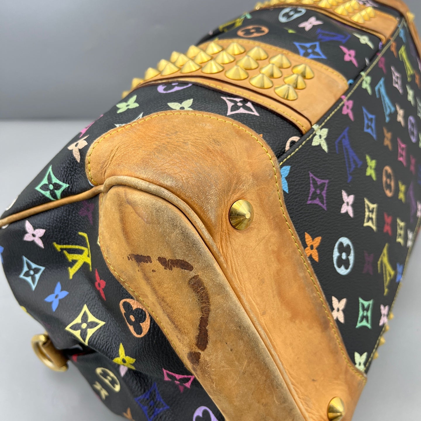 Louis Vuitton - Speedy Multicolour Rivets 40 - Monogram Multicolour canvas with Vachetta leather trim - Black Multicolour with natural tan Vachetta - (large)