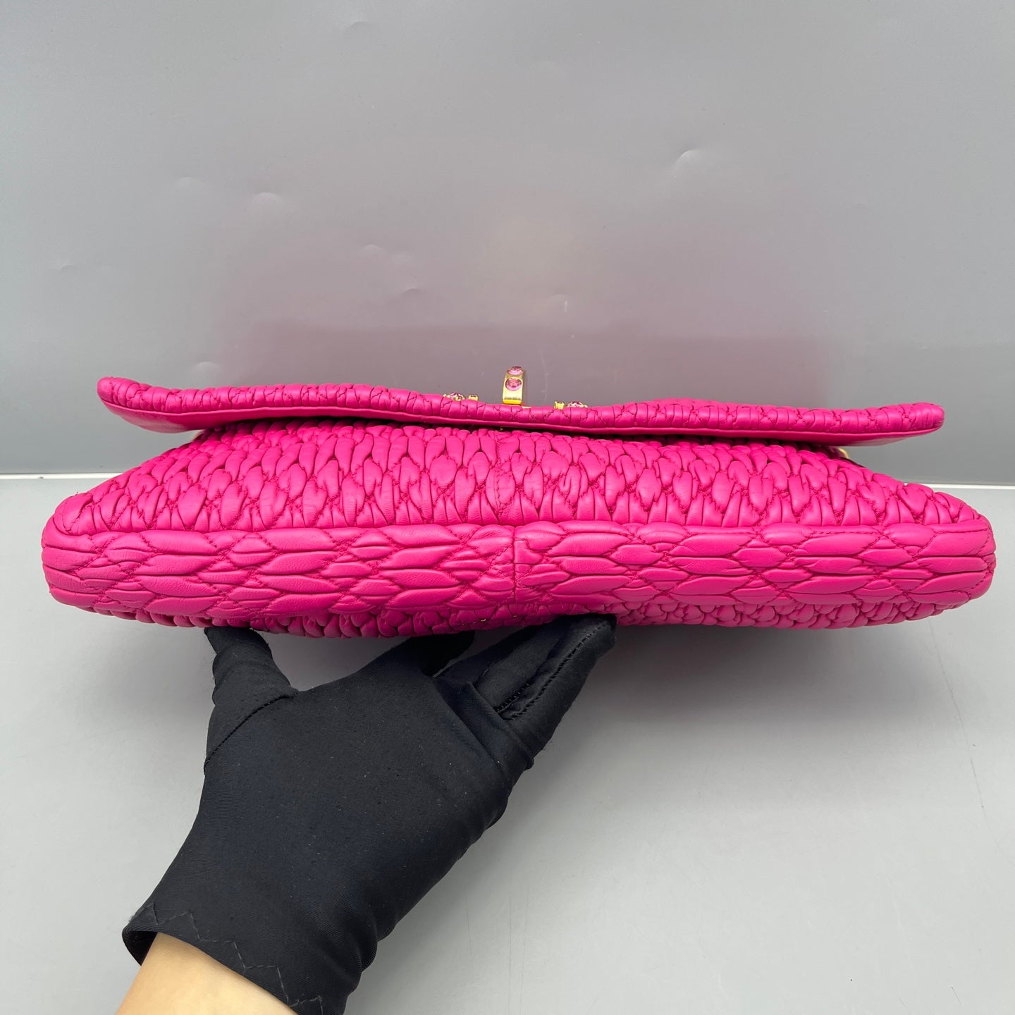 Miu Miu - Matelassé Jeweled Chain Flap Bag - Leather - Pink - (Medium)