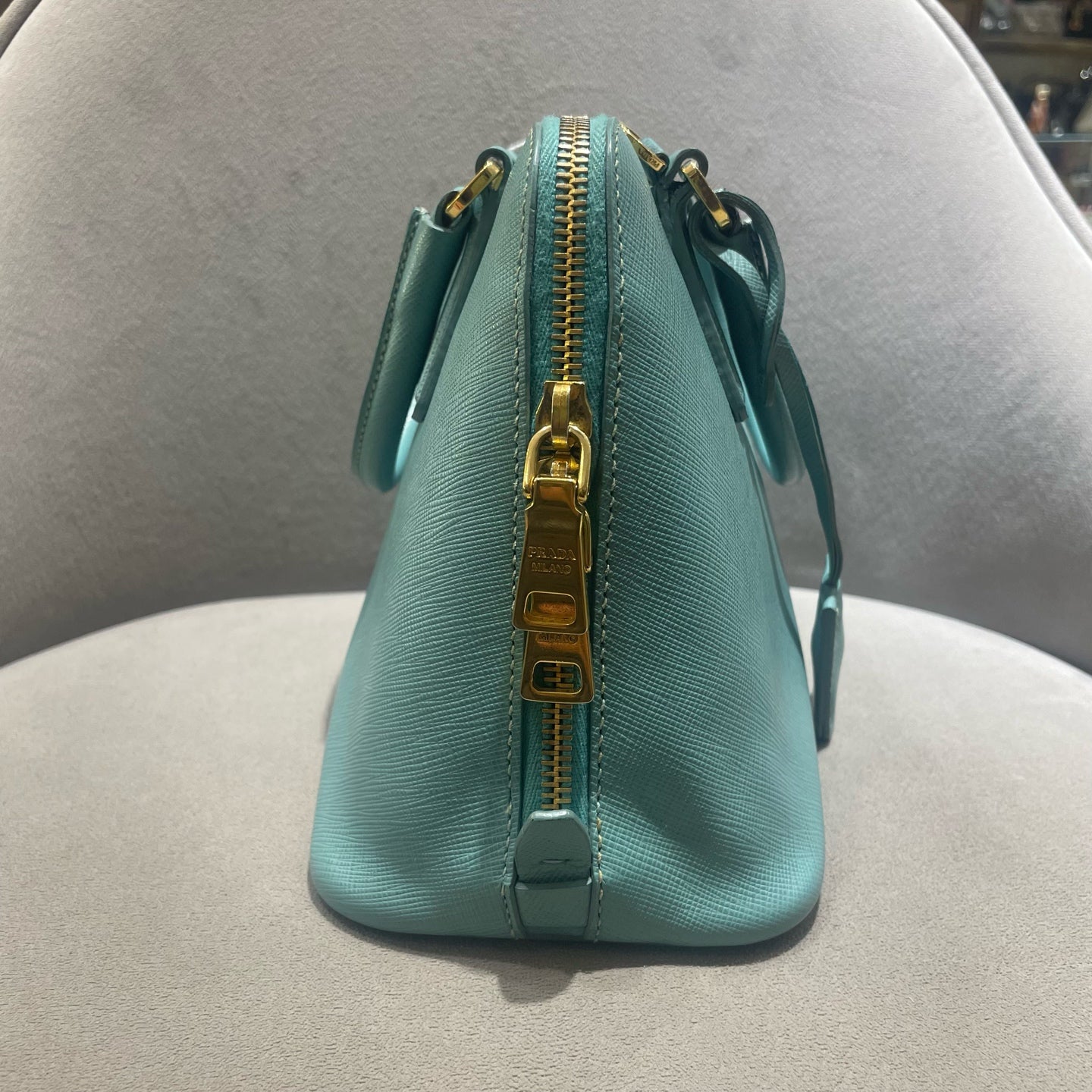 Prada - Saffiano Lux Dome Bag - Saffiano leather - Lake Blue - (Small)