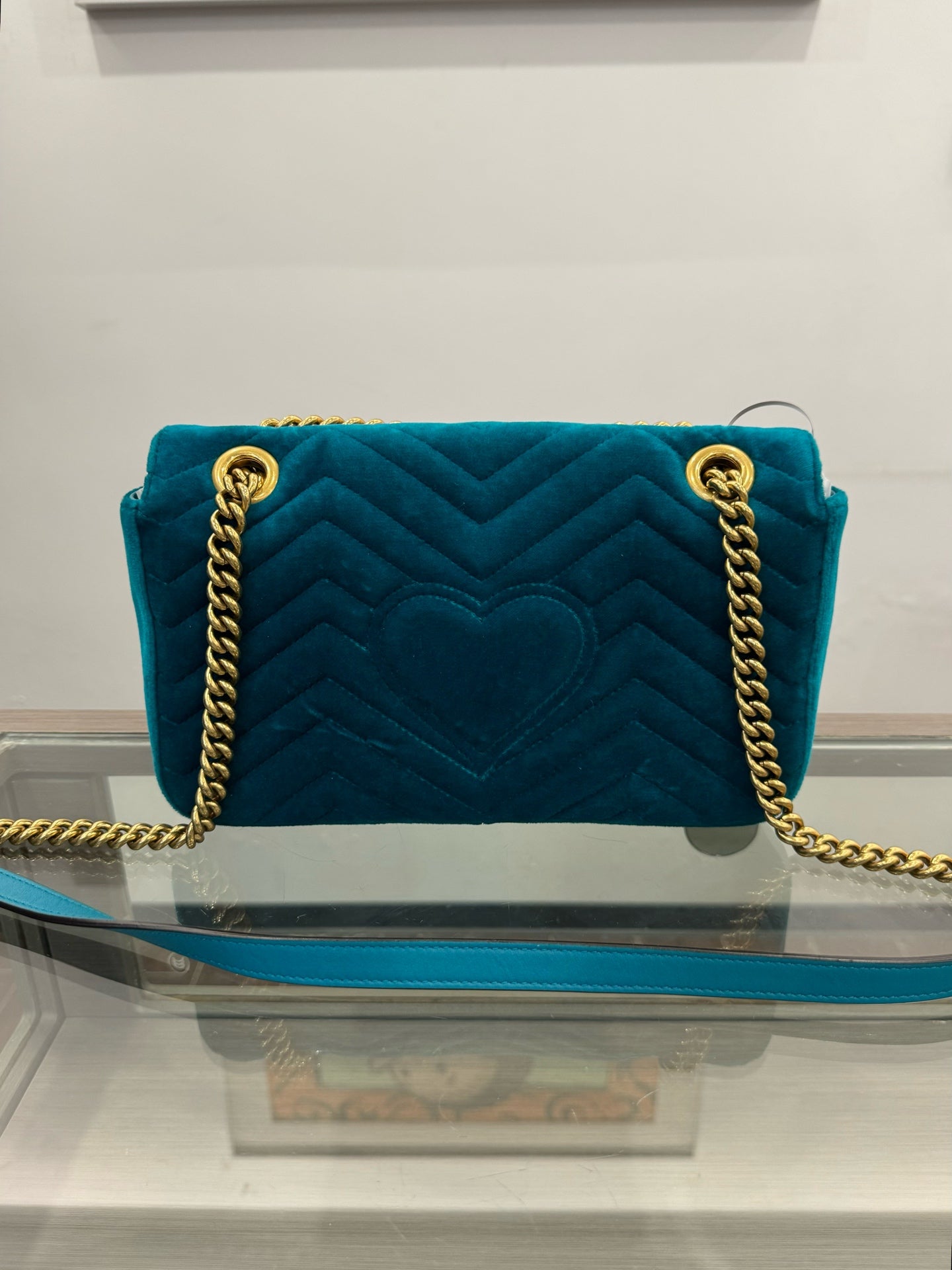 Gucci - Marmont Limited Edition - Velvet with rhinestone and pearl embellishments - Peacock Blue - (Small)
