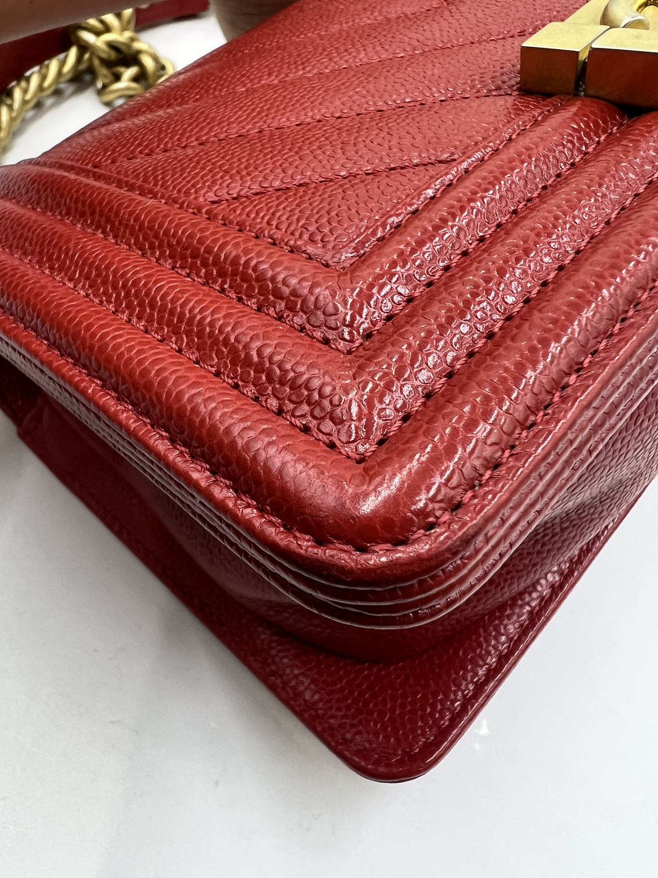 Chanel - Boy Bag - Grained calfskin leather - Red - (medium)