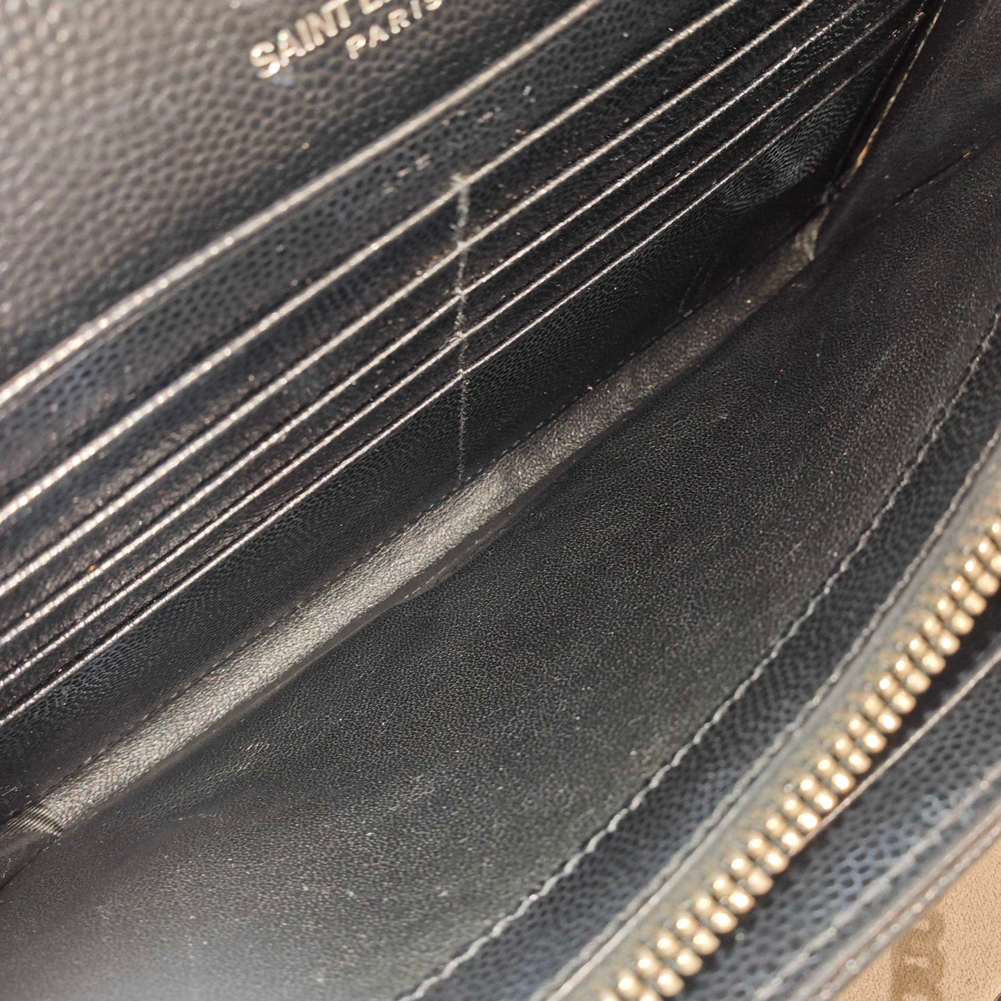 Saint Laurent - Envelope Chain Wallet - Grained leather - Black - (Mini)