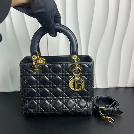 Dior - Lady Dior Bag - Lambskin leather - Black - (Medium)