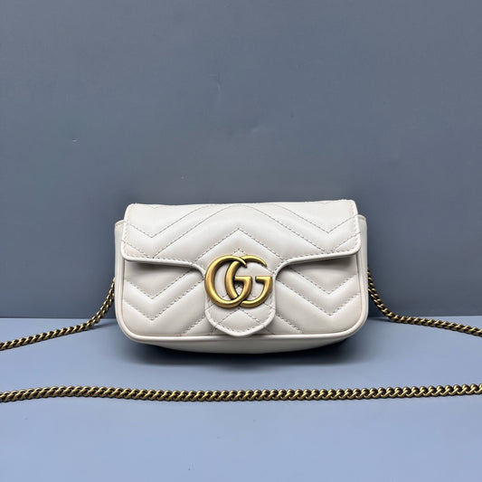 Gucci - GG Marmont Mini Chain Bag - Matelassé leather - White - (mini)