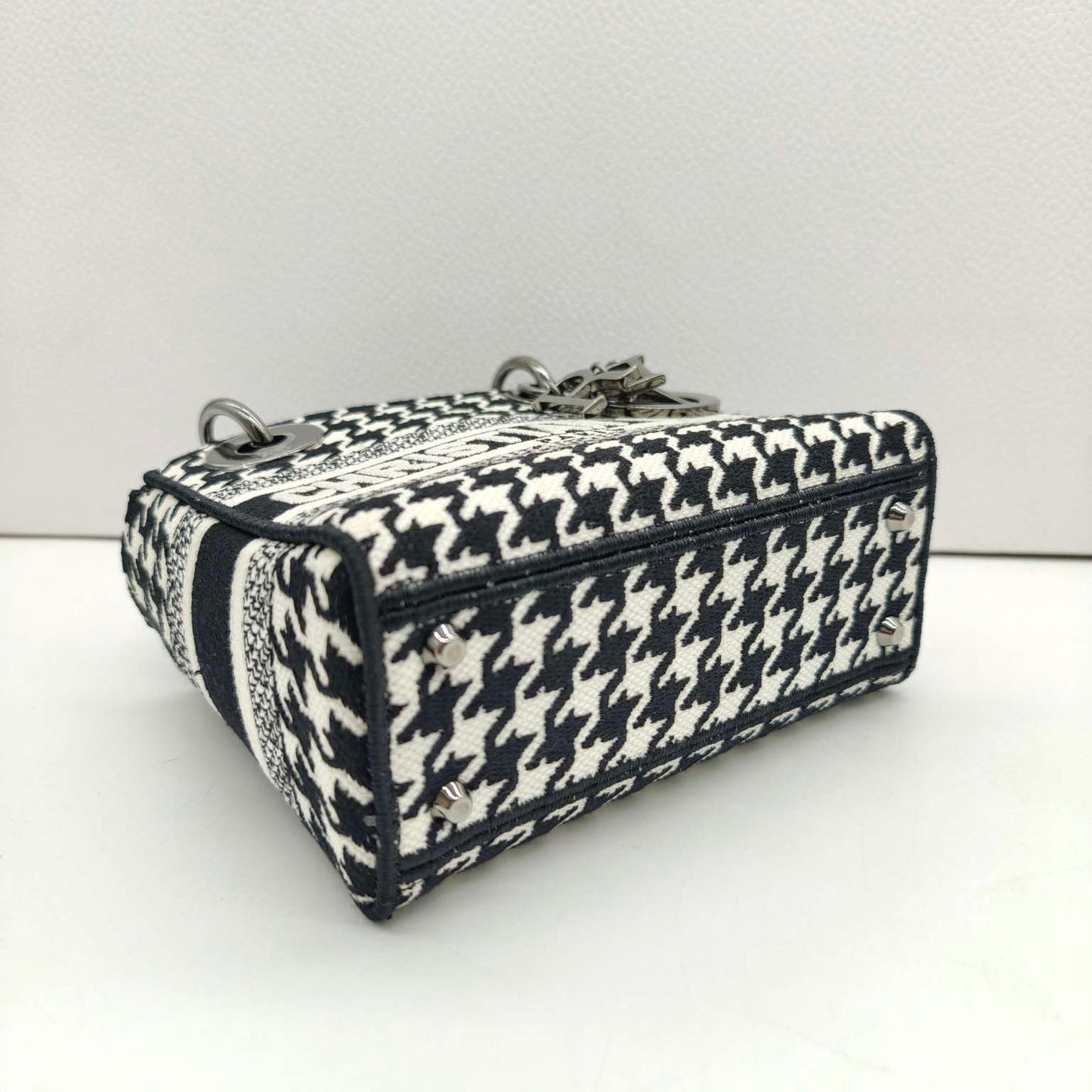 Dior - Lady Dior Mini - Textile fabric with houndstooth pattern - Black and White - (mini)