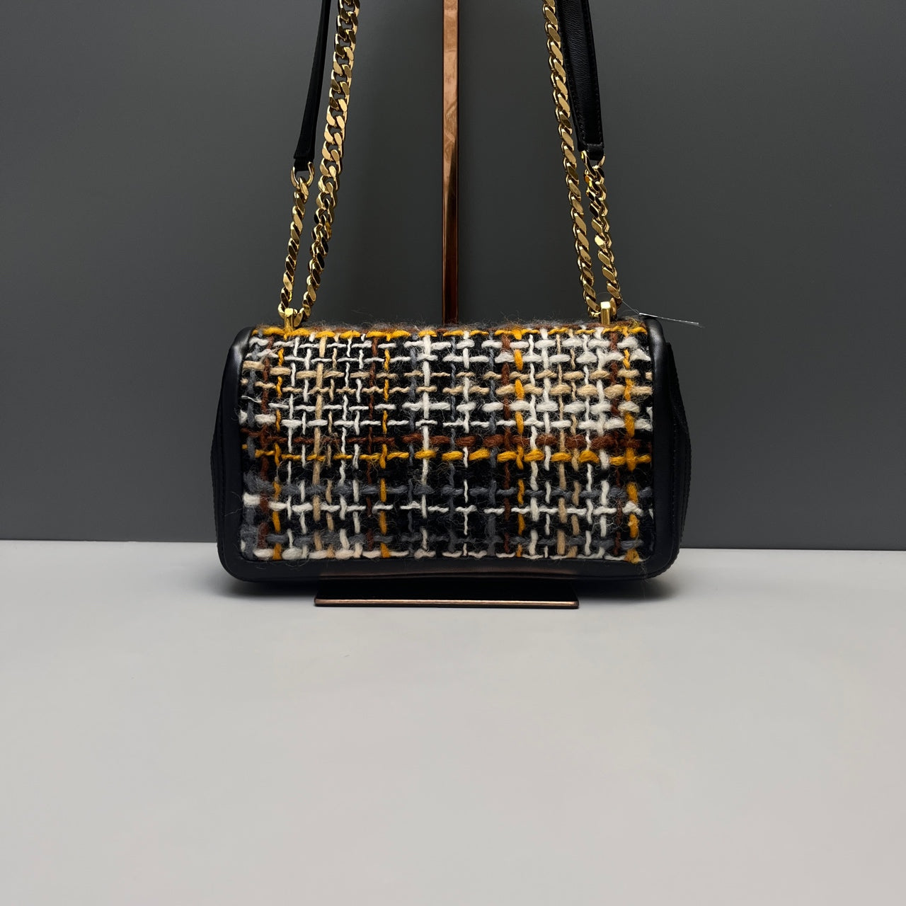 Burberry - Small Lola Bag - Black cowhide leather and multicolour wool tweed - Black - (Small)