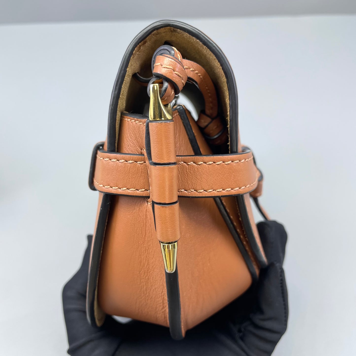 Loewe - Gate Mini - Calfskin leather with suede lining, fabric strap - Caramel with beige/brown strap - (mini)