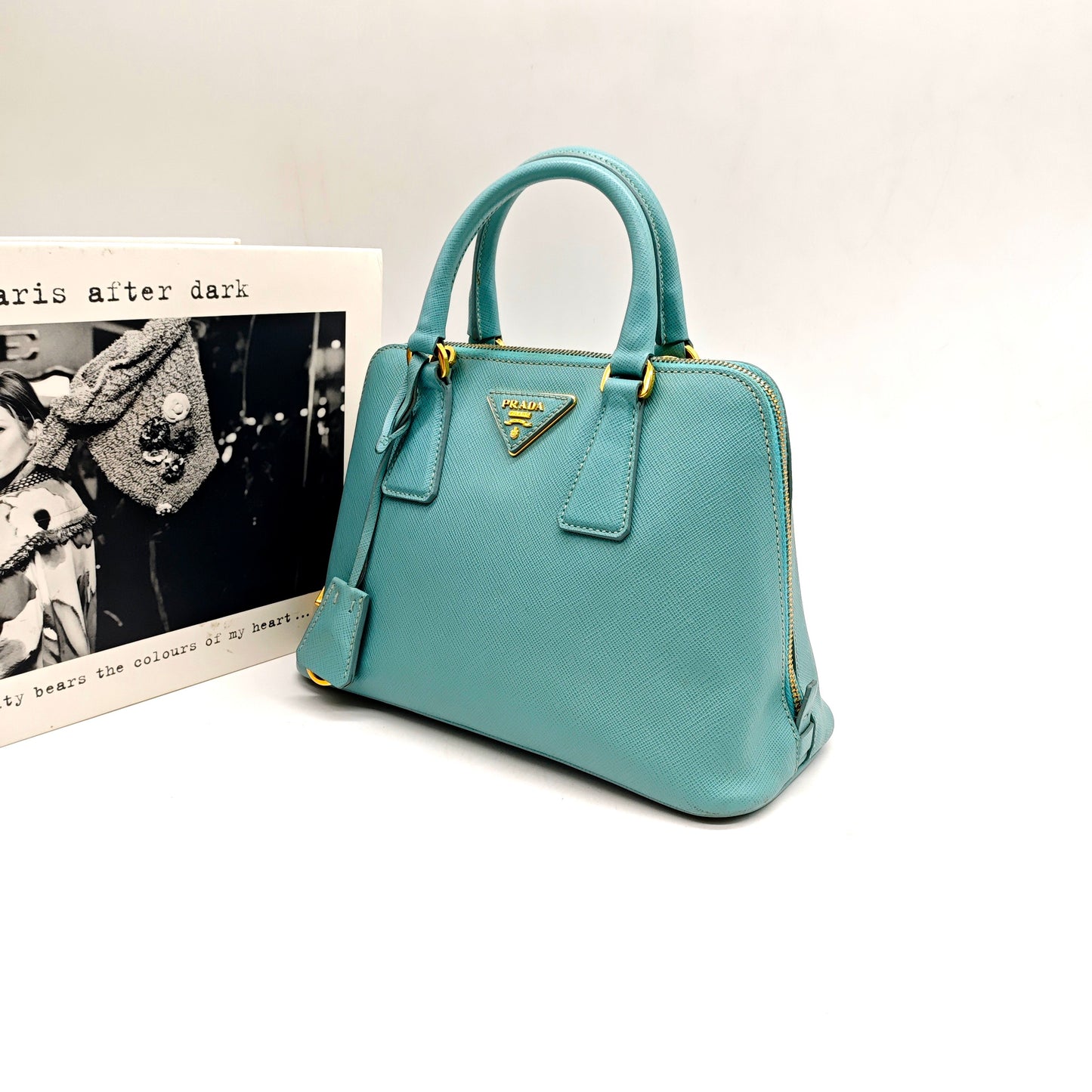 Prada - Saffiano Lux Dome Bag - Saffiano leather - Lake Blue - (Small)