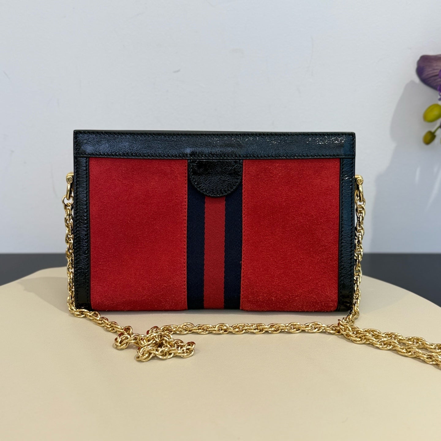Gucci - Ophidia Small Chain Bag - Suede and Patent leather - Red - (small)