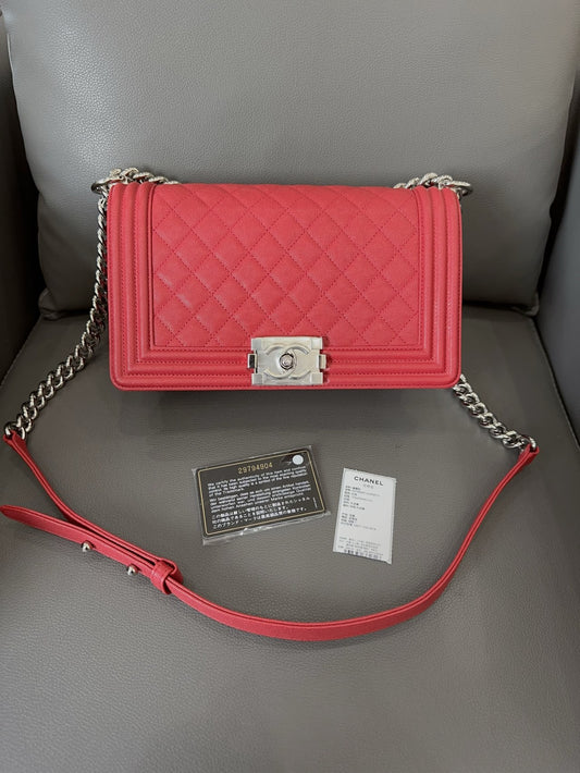 Chanel - Boy Bag - Grained calfskin leather - Red - (Medium)