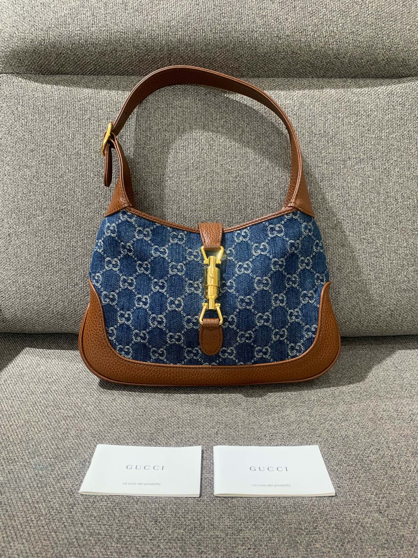 Gucci - Jackie 1961 - Denim and pebbled leather - Blue - (Small)