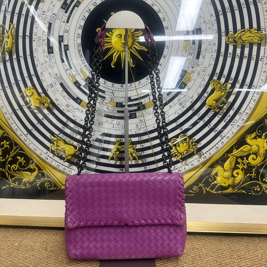 Bottega Veneta - Intrecciato Chain Flap Bag - Leather - Purple - (Medium)