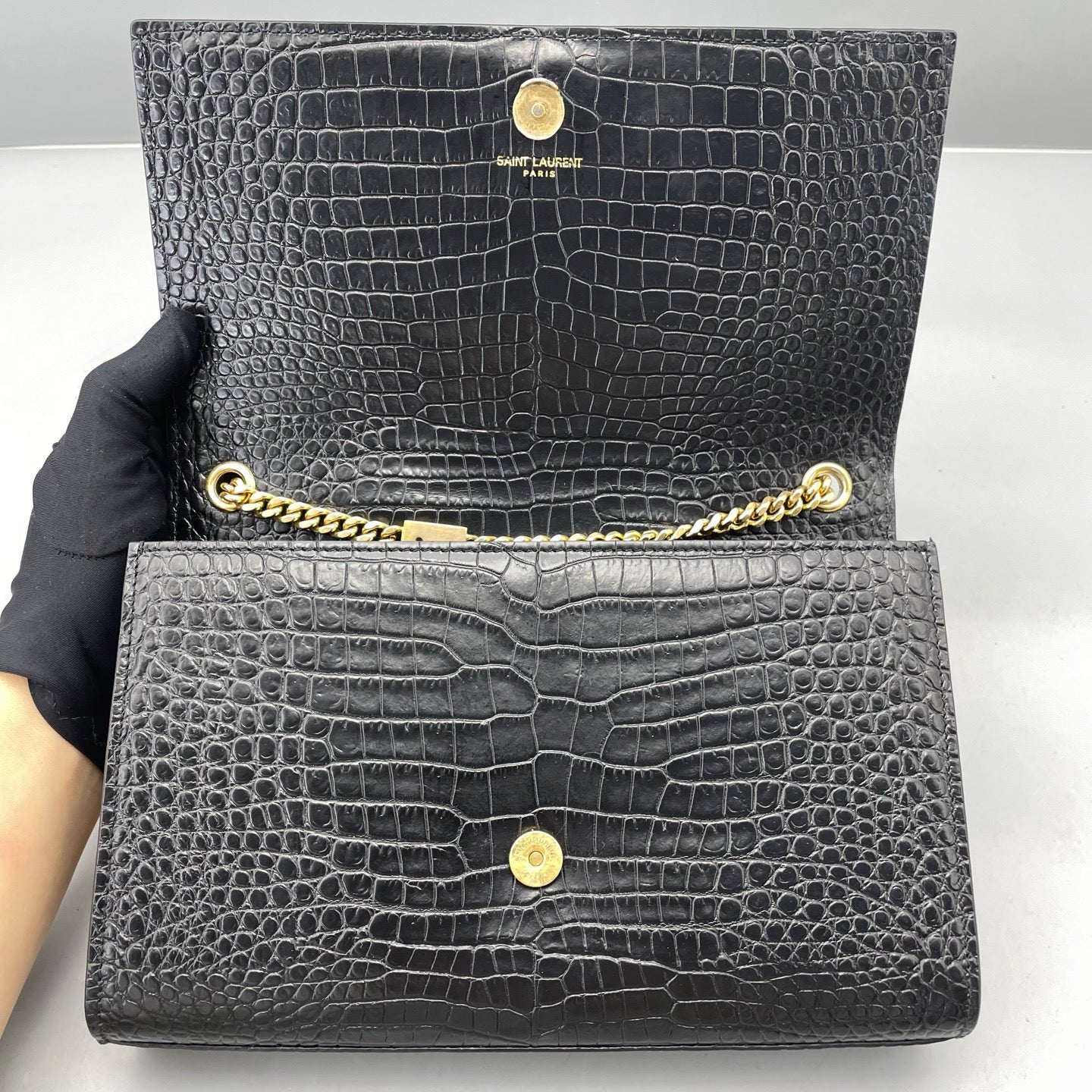 Saint Laurent - Kate - Crocodile-embossed leather - Black - (Medium)