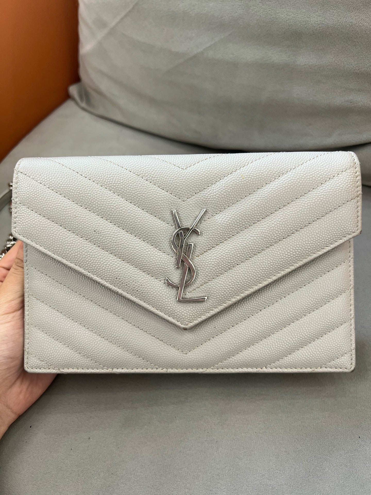 Saint Laurent - Envelope Wallet on Chain (WOC) - Leather - Grey - (mini)