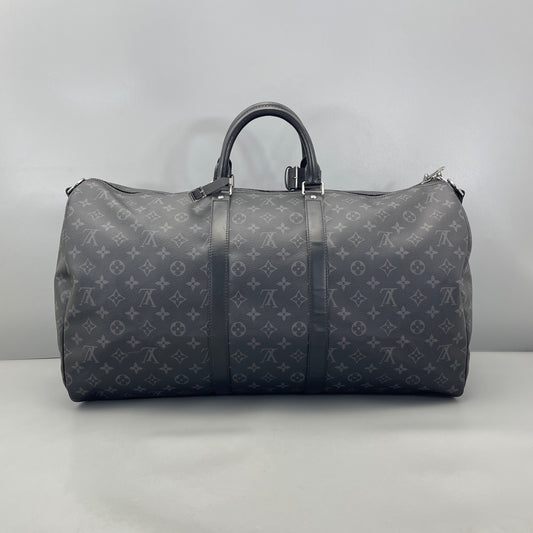 Louis Vuitton - Keepall Bandouliere 55 - Monogram Eclipse coated canvas with leather trim - Black - (Large)