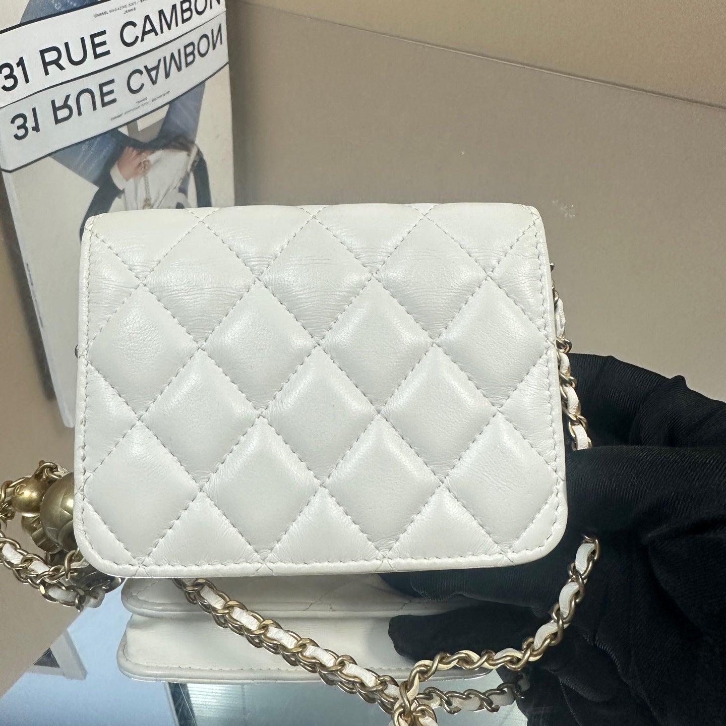 Chanel - Mini Flap Bag with Gold Ball Charm - Lambskin leather - White - (mini)