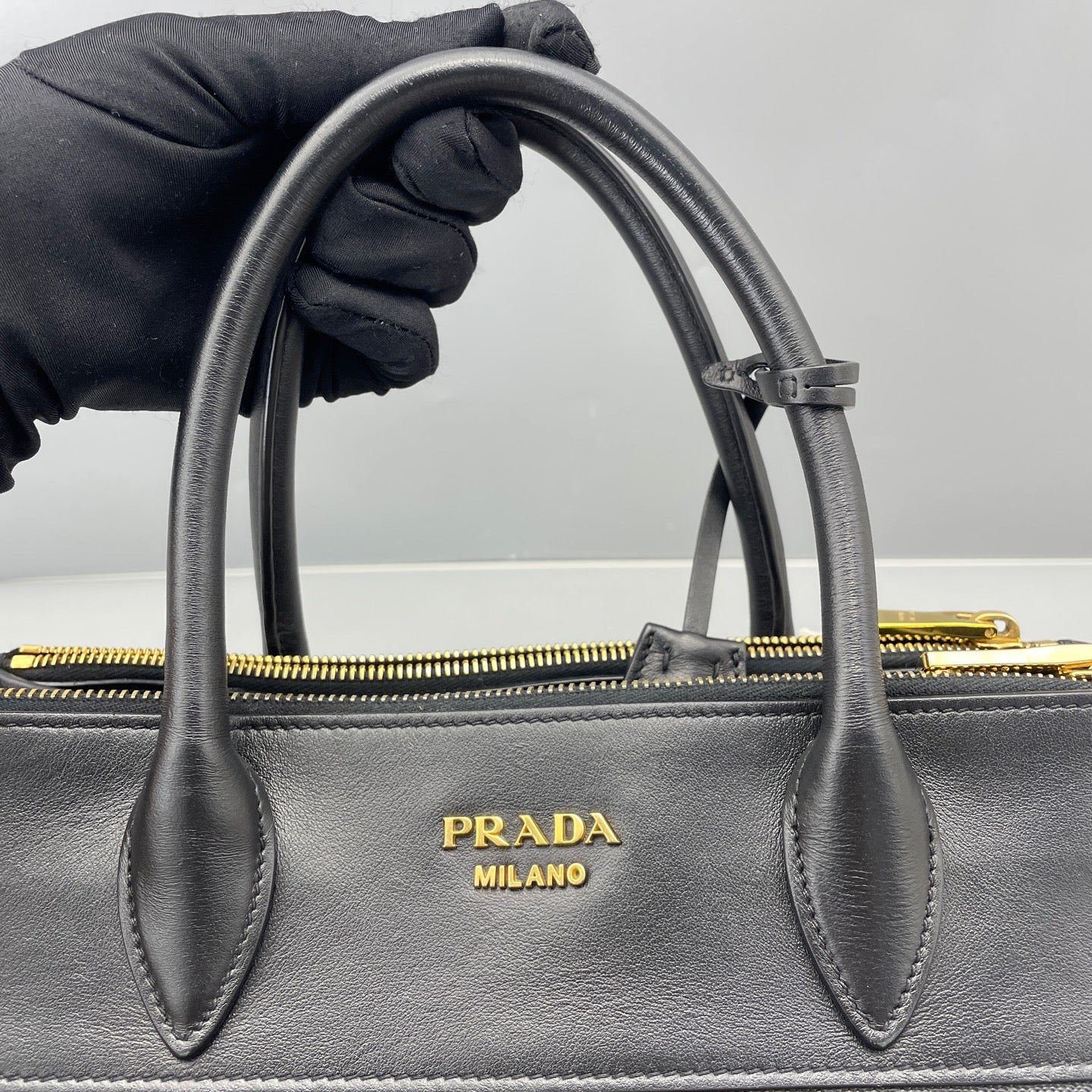 Prada - Saffiano Leather Tote with Laced Details - Leather - Black - (Medium)