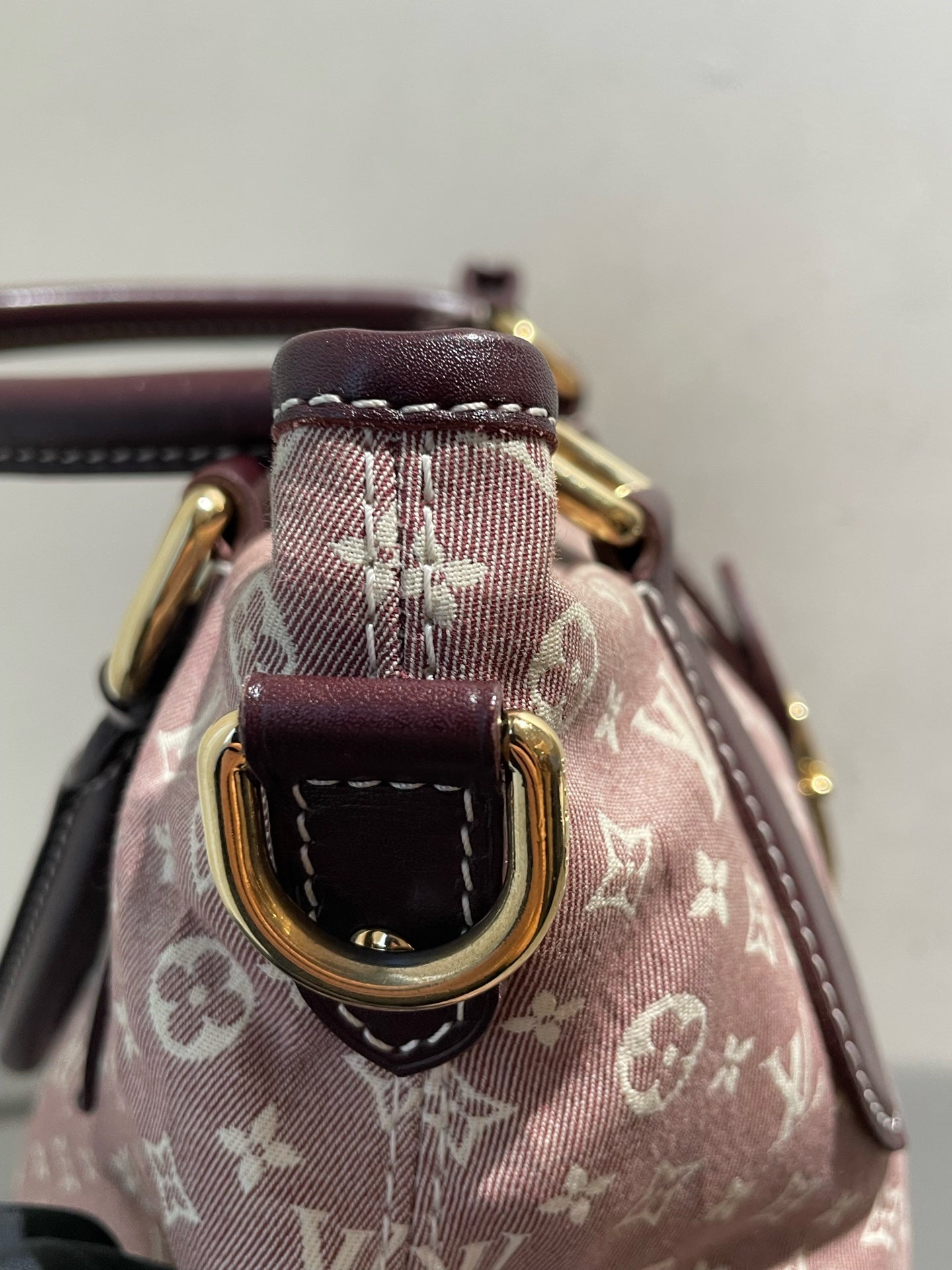 Louis Vuitton - Monogram Denim Framed Bag - Denim with leather trim - Raspberry with Burgundy accents - (Medium)