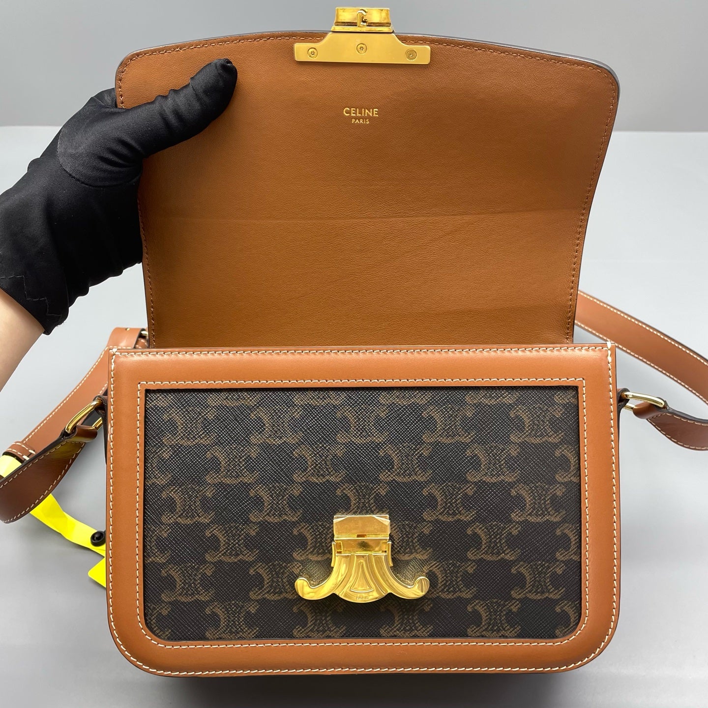 Celine - Teen Triomphe Box Bag - Triomphe Canvas and Leather - Brown with Camel accents - (small)